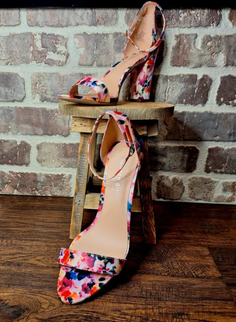 EUC MADDEN GIRL Floral Beella Block Heel Ankle Strap Sandals Size 9.5 ...