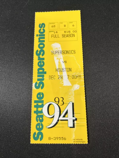 1993-94 Seattle SuperSonics vs Houston Rockets - Ticket - December 28, 1993