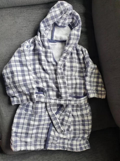Little White Company Navy Blue & White Check Dressing Gown Age 3 4 Years
