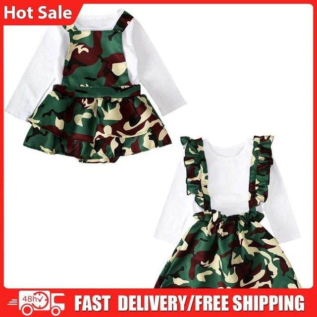 Set 2 pz vestiti bambini bambine maniche lunghe top cinturino mimetico abito bambino