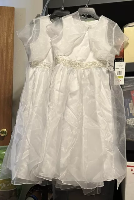 Nwts Rare Editions Girls Dress And Jacket White First Communion, Wedding Size 14