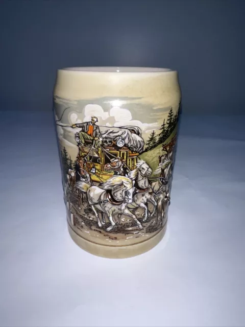 Vintage German Beer Stein Stoneware Mug Horses Wagon Early 1990s Collectible
