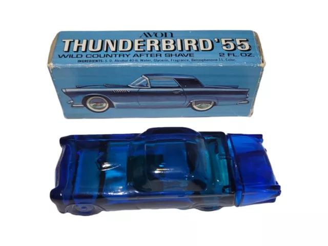 Vintage Avon Thunderbird '55 Car Hotrod- After Shave Blue Glass Bottle Full