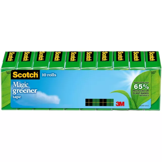 Scotch Magic 812 Greener Invisible Tape, 0.75" x 900", Pack Of 10 Rolls