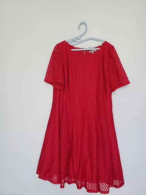 Danny & Nicole Womens 20W Dress Short Sleeve Red Lace Knee Length Fit and Flare