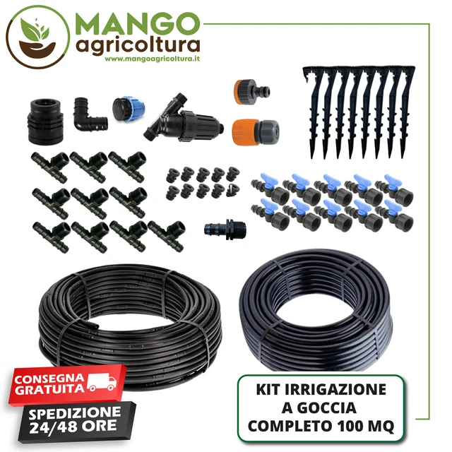 Kit Irrigazione A Goccia Completo 100 Mq Ala Gocciolante Passo 20/30 Giardino