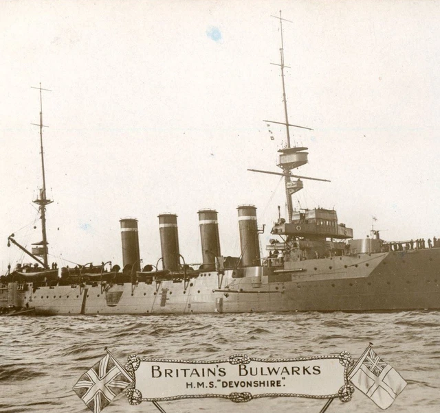 BRITAINS BULWARKS HMS Devonshire RPPC postcard photograph military WW1 ...