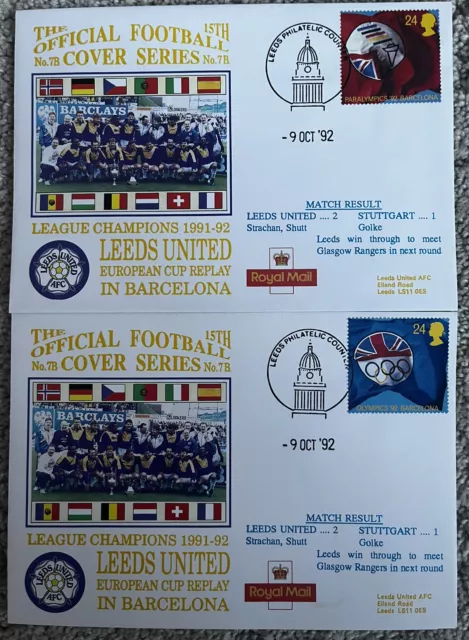 Leeds United v Stuttgart 9th October 1992 Dawn First Day Cover Set Of 2