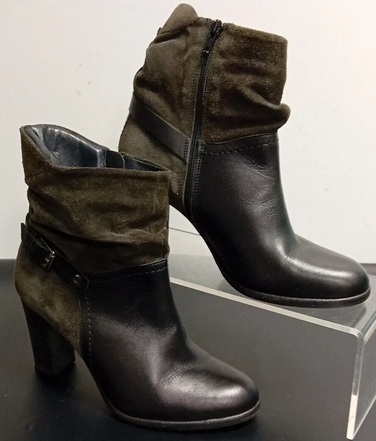 JONES BOOTMAKER BLACK Leather Suede Ladies Slouch High Heel Ankle