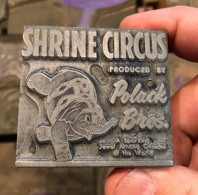 SHRINE CIRCUS VINTAGE PRINTERS PRINTING LETTERPRESS BLOCK w/ELEPHANT!