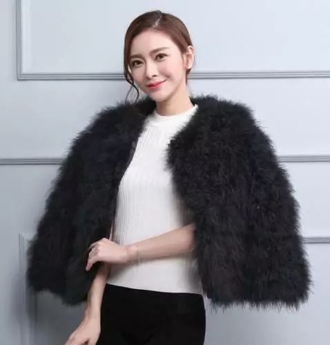 Women Real Fur Coat Genuine Ostrich Feather Fur Winter Jacket Top Quality