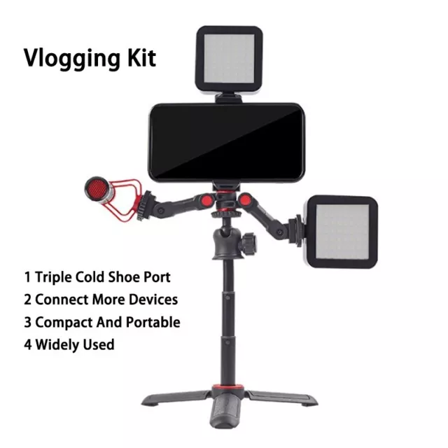 Extensible Selfie Stick Tripod W/ Cold Shoe Vlog Kit for GoPro Hero Smartphones
