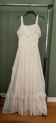 Vtg Gunne Sax Jessica McClintock Maxi Dress 9 11 Medium White Lace Prairie 70s