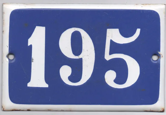 Old blue French house number 195 door gate plate plaque enamel steel metal sign