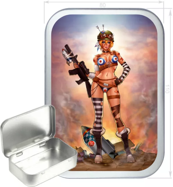 Tank Girl Gift Box,150ml Silver Hinged Tin,Tobacco Tin,Storage Tin