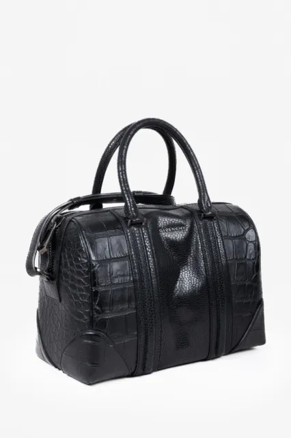 Givenchy Medium Lucrezia Black Croc Embossed Calfskin Bag