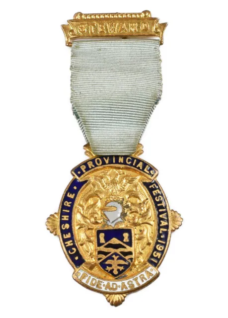 Vintage Old Masonic Cheshire 1951 Provincial Festival Enamel Jewel Medal