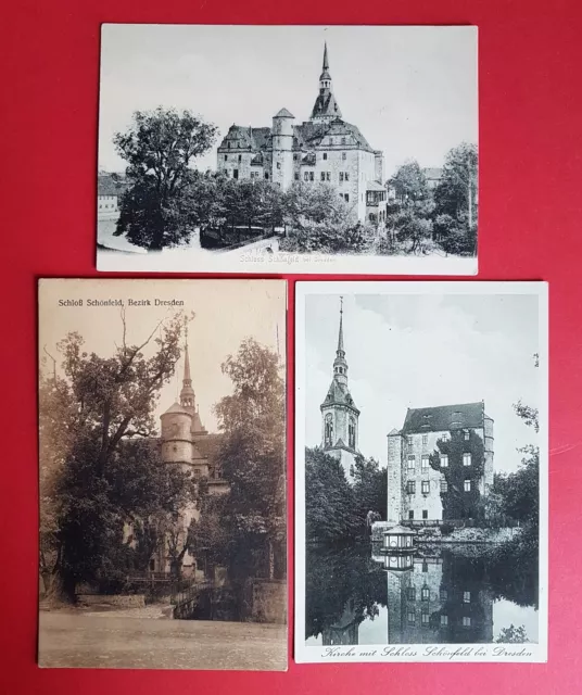 3 x AK SCHÖNFELD bei Dresden um 1905/10 Schloss Schönfeld   ( 22537