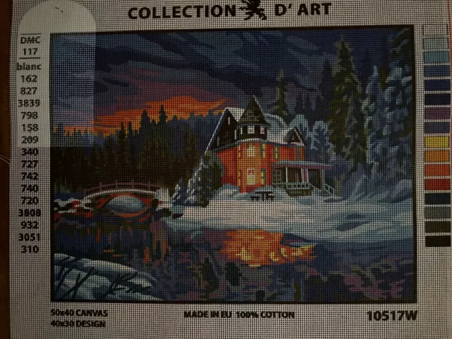 Printed needlepoint Tapestry Gobelin winter house 40x50cm Rto