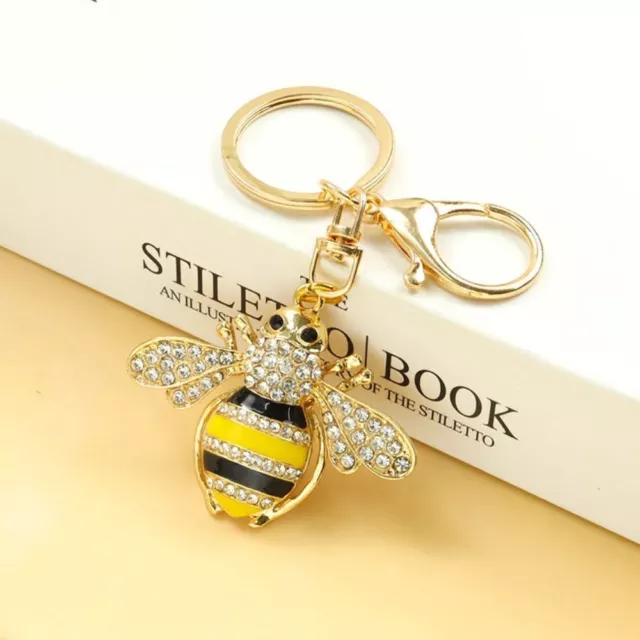 Cartoon Insect Crystal Rhinestones Keyring Animal Bee Metal Keychain  Gift