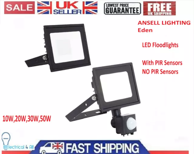 Ansell LED Floodlight With & Without PIR Sensor Motion 10/20/30/50W Flood Light