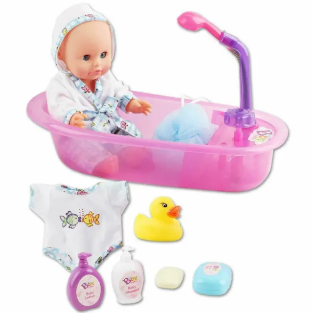 deAO 13" set da gioco bambola bambino ora bagno con rubinetto doccia funzionante giocattoli bambini