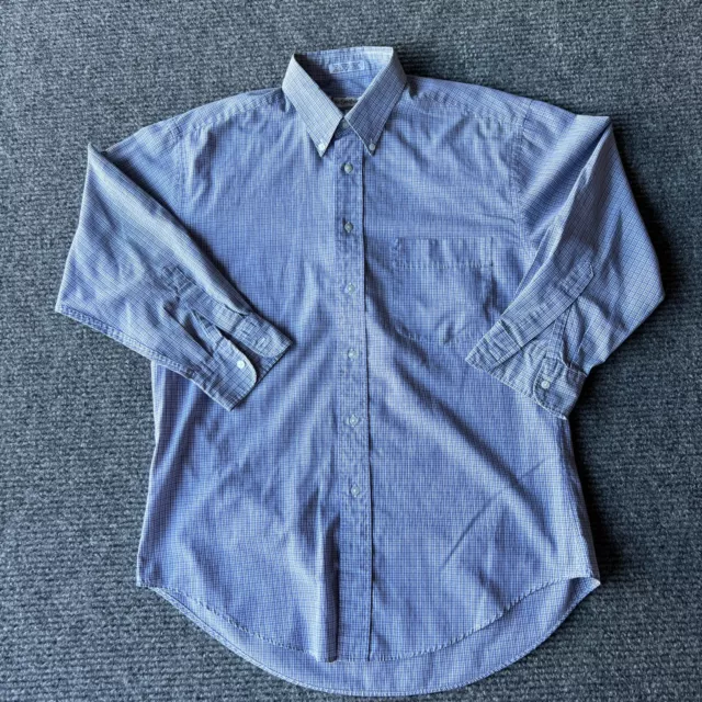 Yves Saint Laurent Shirt Mens 15.5 32/33 Blue Plaid Button Up Long Sleeve YSL