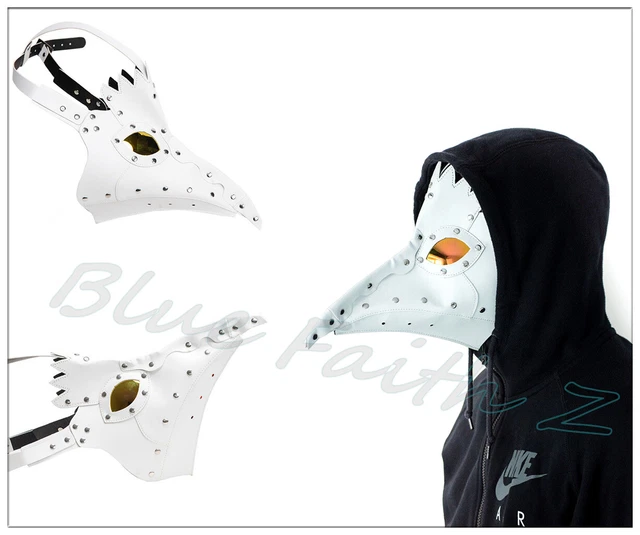 Halloween White Leather Long beaked Bird's beak Plague Doctor Ball Mask X 1