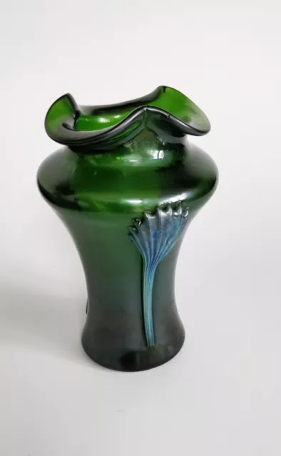 “Kralik” Tri-Claw Iridescent Green Glass Art Nouveau Vase