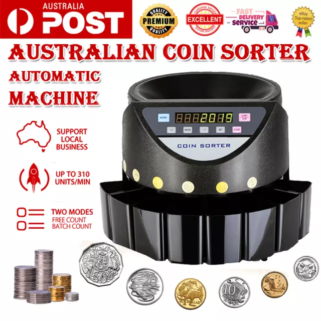 Black Australian Coin Sorter Automatic Electronic Counter Sorter Fastest Machine