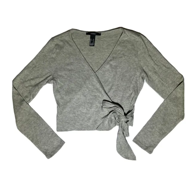 Forever 21 Wrap Around Knit Crop Top Gray Long Sleeved Sz M