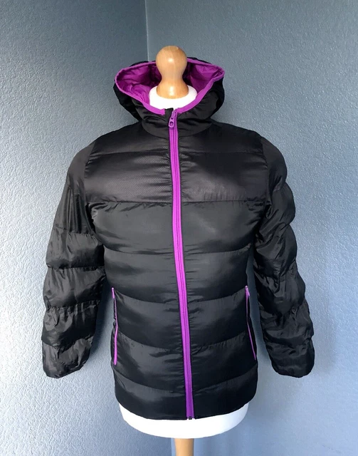 Adidas Black Full Zip Quilted Puffer Hooded Jacket - Girls Kids Size 11-12 Years