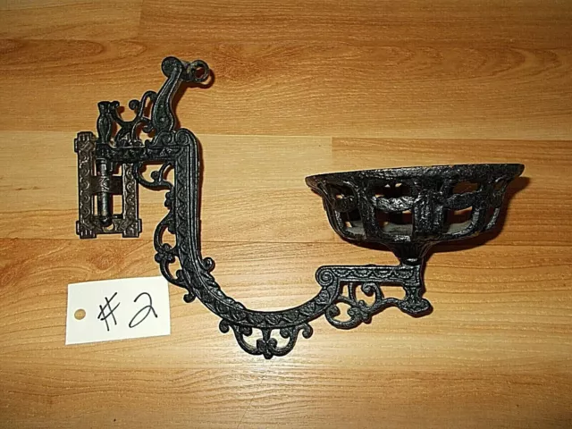 Antique Cast Iron Swivel Kerosene Oil Lamp Holder Wall Mount W/Bracket~#2