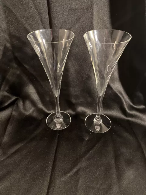 Pair Set Groom & Bride Orrefors Sweden Helena Crystal Wedding Champagne Flutes