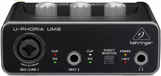 Behringer U-Phoria UM2 USB Audio Interface with long USB Cable