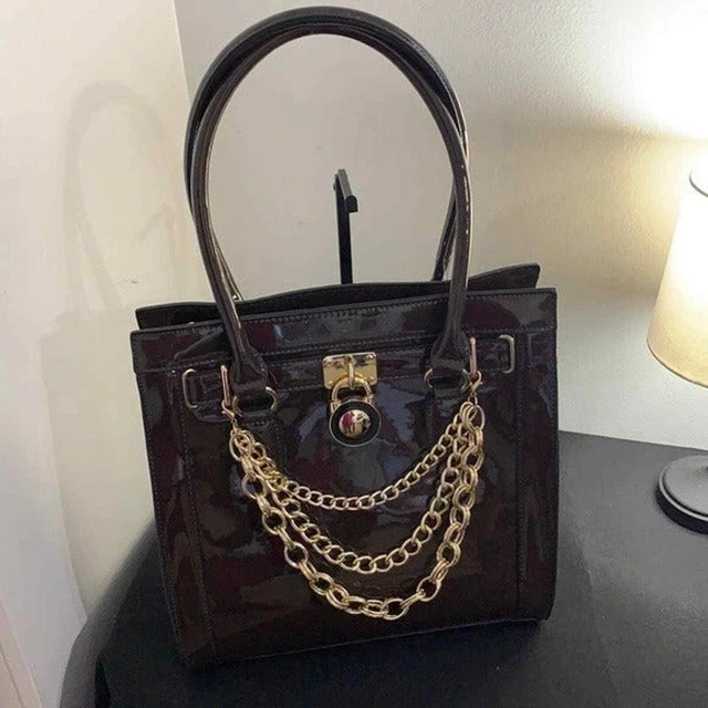 Bolso de mano de cuero sintético marrón Caramelo patente