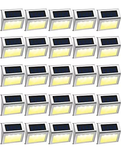 24 Packs Outdoor Fence Lights Solar Powered Deck Lights Waterproof Warm White