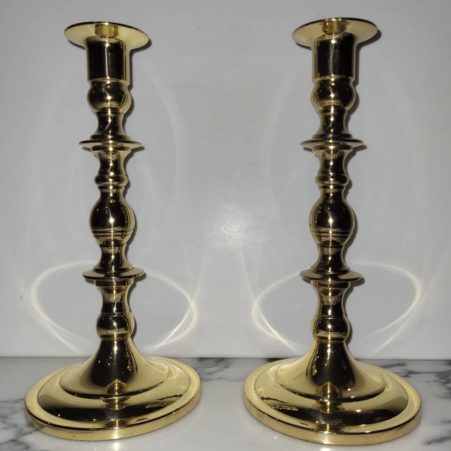 VTG~BALDWIN PAIR of Candle Holders (9"Tall 4"Base) Solid Brass FORGED IN AMERICA