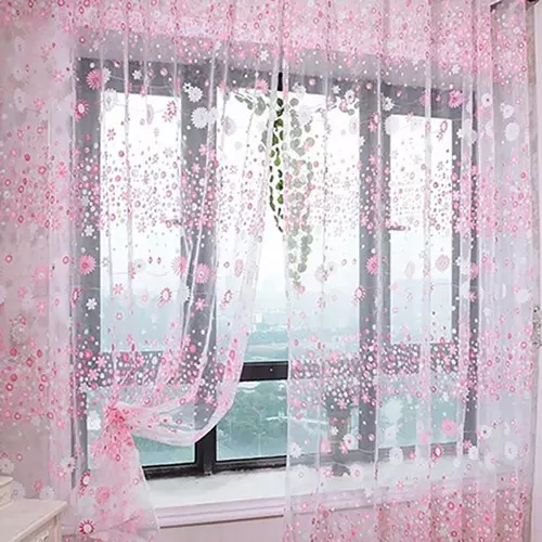 Floral Tulle Curtains  Room Sheer Curtains Door Short Kitchen Window Kids Drapes