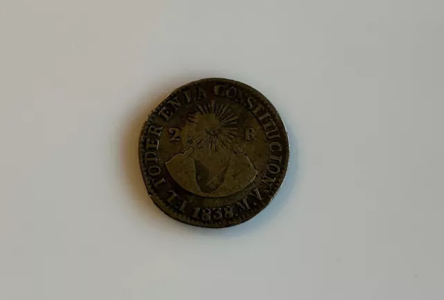 Ecuador 2 Reales 1838 Great Condition Rare Rare Coin