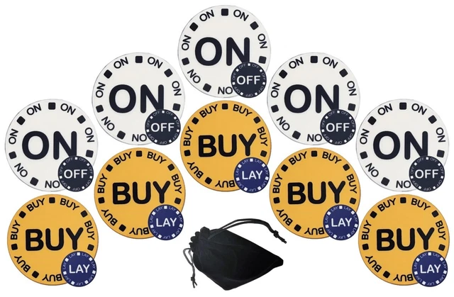 Craps 2-Sided On/Off & Buy/Lay 1.5" Ceramic Chip-Size Lammer Buttons (10 Total)