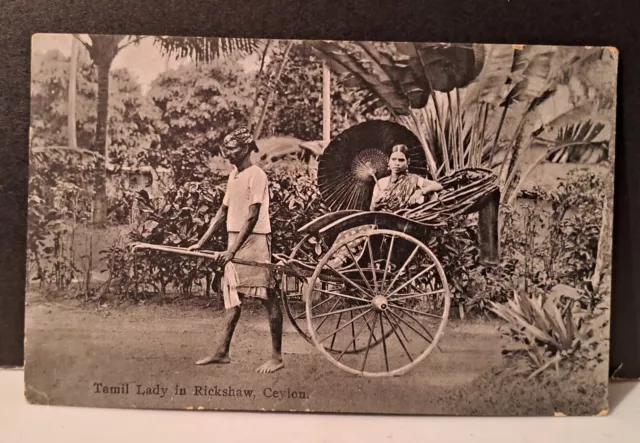 Old Ethnic Postcard - Tamil Lady in Rickshaw Ceylon now Sri Lanka