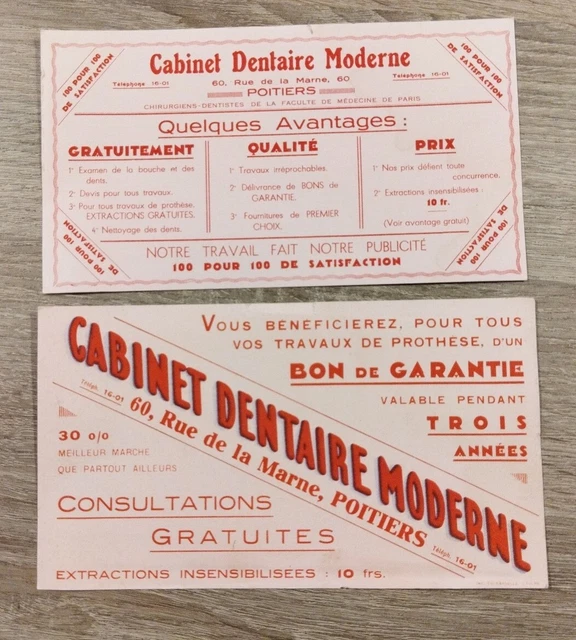 Lot De Deux Buvard Publicitaire Cabinet Dentaire Moderne