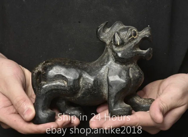 6.4" Old Chinese meteorite Carveing Dynasty Pixiu Beast unicorn Statue