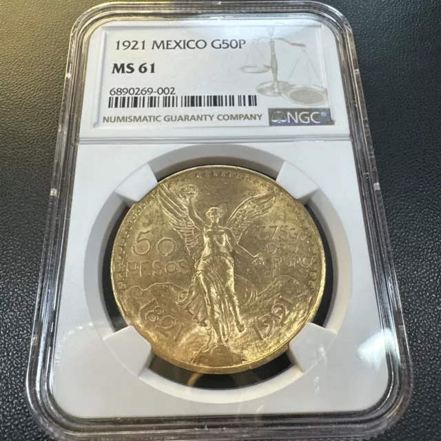 Ngc Ms61 | 1921 50 Pesos Mexico Gold | Km-481 | Ngc Ms 61 | Key Date Low Mintage