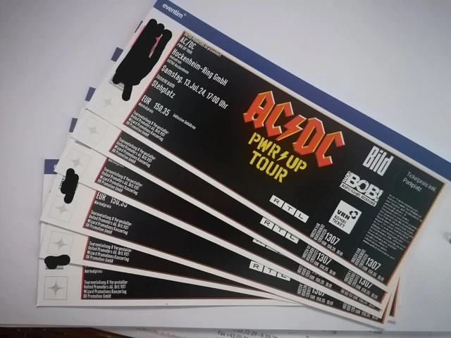 ACDC TICKETS HOCKENHEIM Samstag 13.7.2024 Stehplatz Innenraum 6 Stück