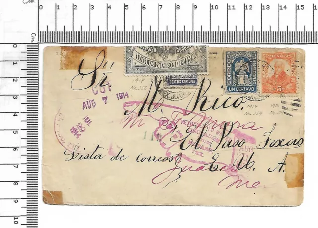 1914 correos Mexico unclaimed el paso Texas seal departamento de rezagos ; 61193