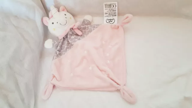 Doudou Plat Mots D'enfants Leclerc Licorne Rose Gris Etoile  Etat Neuf