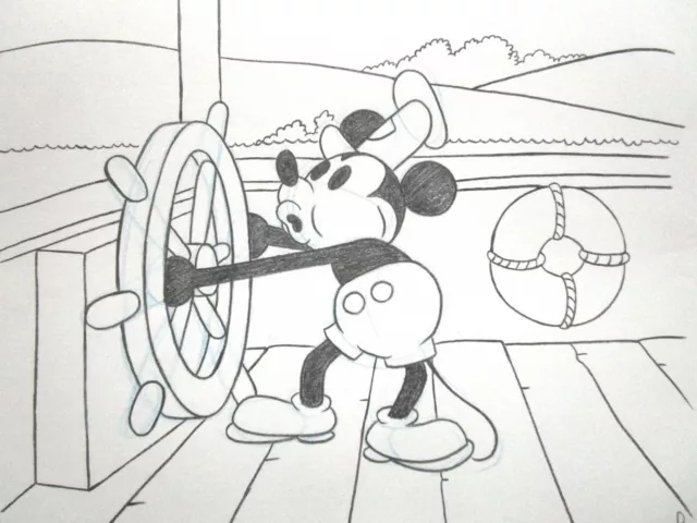 MICKEY MOUSE Steamboat Willie  WALT DISNEY DISNEYLAND WORLD ORIGINAL cel DRAWING