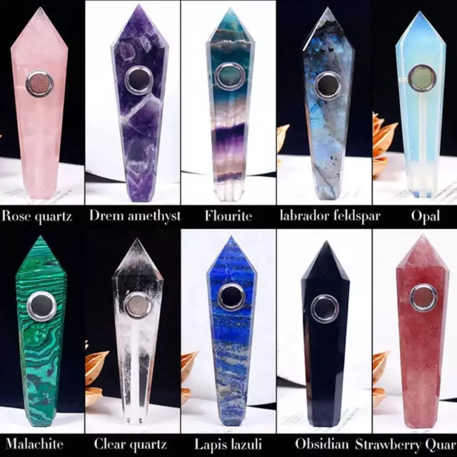 Natural Quartz Crystal Smoking Pipe Obelisk Point Rock Wand Reiki Healing Stone 3